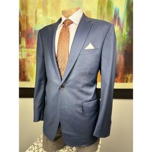 44R Mens Custom Tailored Scabal Super 140’s Blue Blazer - Suit Jacket Sport Coat